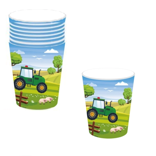 KUBECZKI papierowe jednorazowe NA URODZINY farma traktor 6 szt